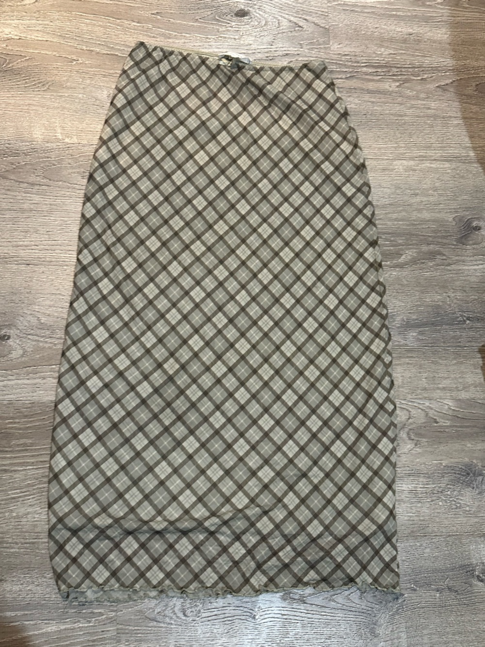 Hippie roseVintage Y2K Plaid Argyle Midi Skirt Gray Beige Black Lace Size XL
